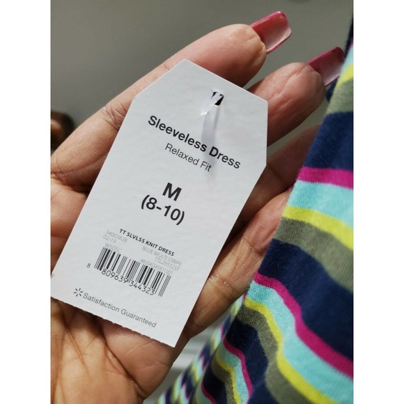 Time and Tru Women's Multicolor Rayon Round Neck Sleeveless Knee Length Dress M - Picture 9 of 12